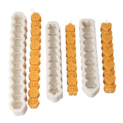 Honeycomb Flower Bee Long Pillar Candle Silicone Mould