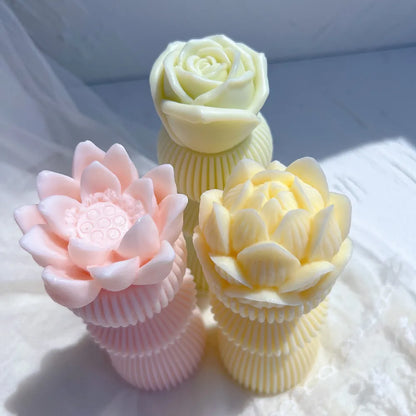 Lotus Flower Ribbed Pillar Candle Mould