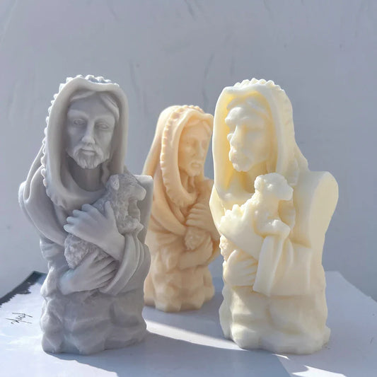 Jesus Christ Holding Lamb Statue Unique Silicone Candle Mould