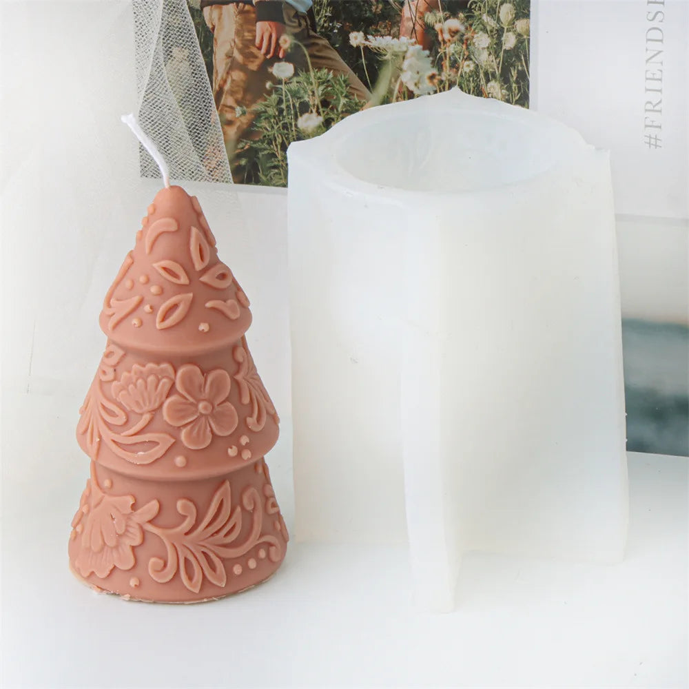 Star Flower Relief Pattern Cone-shaped Christmas Tree Candle Mould