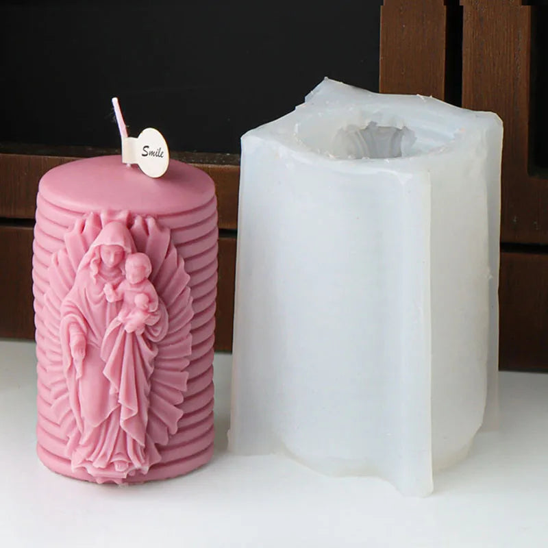 Jesus and Virgin Cylinderical Striped Candle Silicone Mould