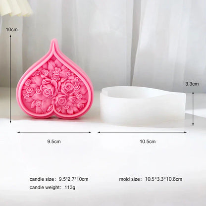 Rose Blossom Heart Shape Silicone Candle Mould