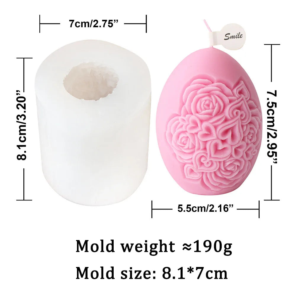 Rose Flower Pattern Egg Shape Candle Silicone Mould
