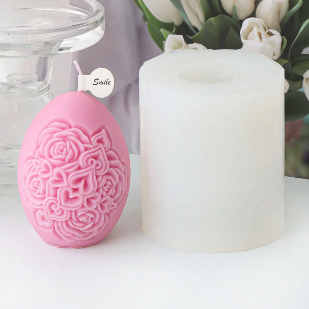 Rose Flower Pattern Egg Shape Candle Silicone Mould