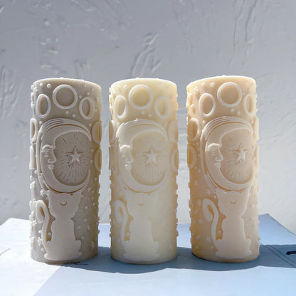 Cat Moon and Stars pillar Candle Mould Moon
