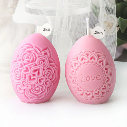 Rose Flower Pattern Egg Shape Candle Silicone Mould