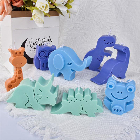 Silicone Animal Candle Moulds Frog, Stegosaurus, Owl, Plesiosaur, Tyrannosaurus, Triceratops, Elephant, Giraffe Candles Moulds