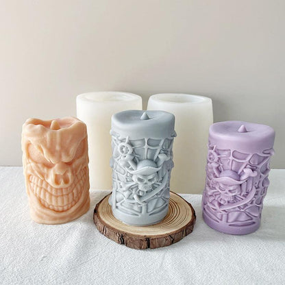3D Devil Face Skull Cylindrical Candle Mould