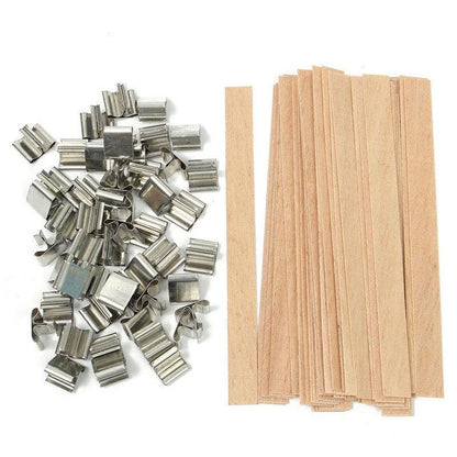 Smokeless Wooden Candle Wicks Candle Cores with Iron Stand for DIY Candle Making Candles Moulds