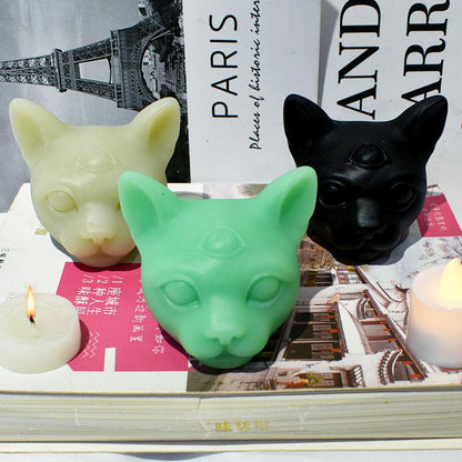 Three Eyed Cat Candle Silicone Moulds, Cat Head Moulds for Aromatherapy Candle Making Candles Moulds