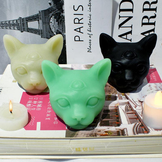 Three Eyed Cat Candle Silicone Moulds, Cat Head Moulds for Aromatherapy Candle Making Candles Moulds