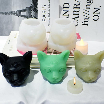 Three Eyed Cat Candle Silicone Moulds, Cat Head Moulds for Aromatherapy Candle Making Candles Moulds