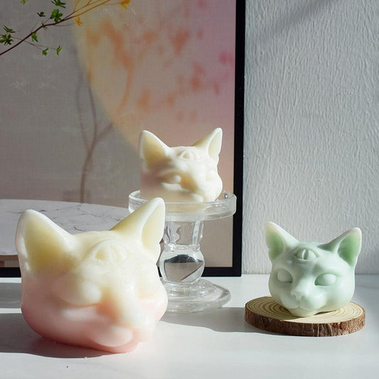Three Eyes Cat Head DIY Scented Candle Silicone Mould Candles Moulds