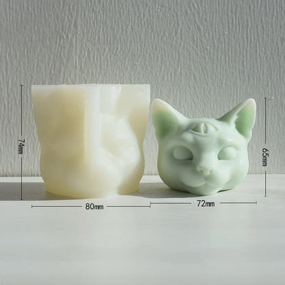Three Eyes Cat Head DIY Scented Candle Silicone Mould Candles Moulds