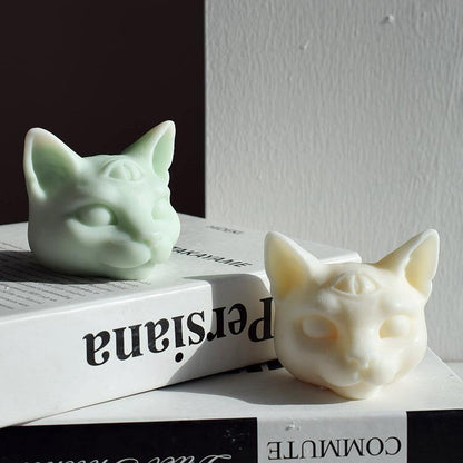 Three Eyes Cat Head DIY Scented Candle Silicone Mould Candles Moulds
