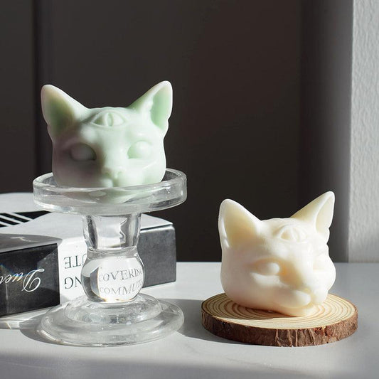 Three Eyes Cat Head DIY Scented Candle Silicone Mould Candles Moulds